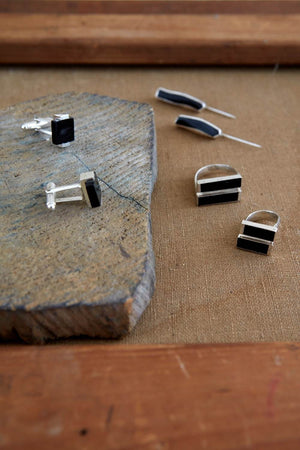 Artisan & Fox - Jewellery - Esteem Silver Lapel Pins in Black Agate - Handmade in Afghanistan