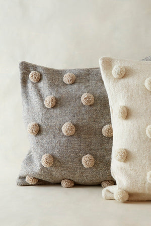 Artisan & Fox - Homewares - Oyster Pompoms Handloomed Wool Cushion Cover - Handcrafted in Mexico