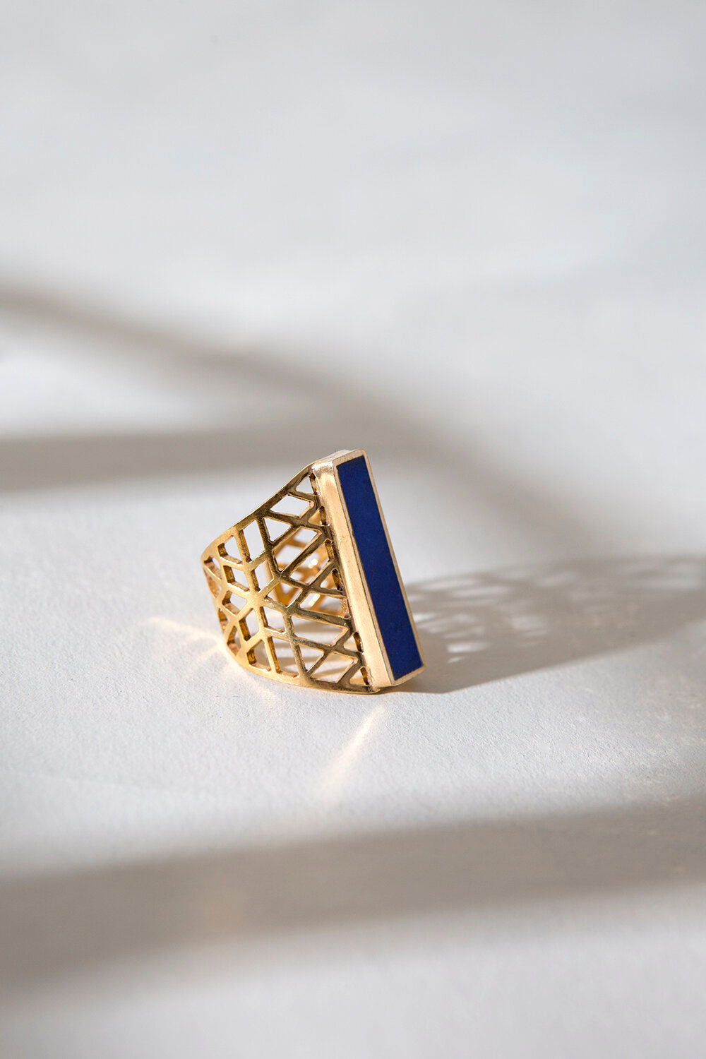 Artisan & Fox - Jewellery - JALI Gold Bar Ring in Lapis Lazuli - Handcrafted in Afghanistan