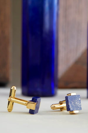 Artisan & Fox - Jewellery - Embrace Gold Cufflinks in Lapis Lazuli - Made in Afghanistan